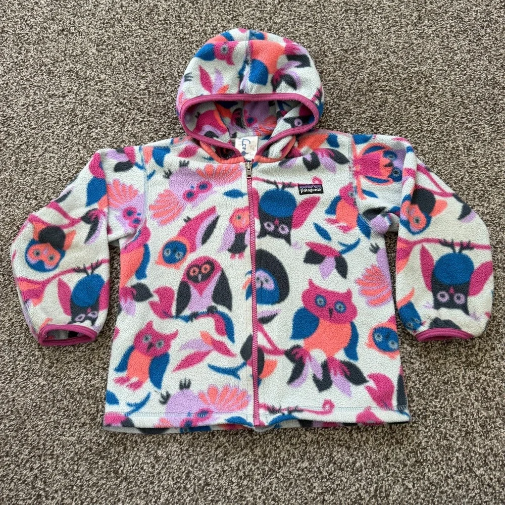Patagonia Baby Synchilla Cardigan Fleece Full Zip Hooded Size 4T Owls Hooded